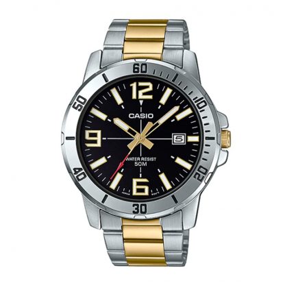 Casio Standard นาฬิกาข้อมือผู้ชาย สายสแตนเลส รุ่น MTP-VD01SG,MTP-VD01SG-1B,MTP-VD01SG-1BV - สีเงินลับทอง