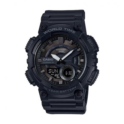 Casio Standard นาฬิกาข้อมือผู้ชาย สายเรซิ่น รุ่น AEQ-110,AEQ-110W,AEQ-110W-1B,AEQ-110W-1BVDF - สีดำ
