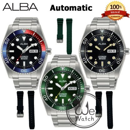 ALBA AUTOMATIC รุ่น AL4279X AL4281X AL4283X ขอบยัก พร้อมสายซิลิโคนและกล่องดีไซน์ นาฬิกาชาย เครื่องออโต้ ประกัน ALBA