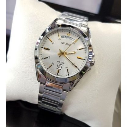 นาฬิกา Casio รุ่น MTP-1370D-7A2 นาฬิกาผู้ชายสายแสตนเลสสีเงิน หน้าปัดสีขาว /ทอง -ของแท้ 100% รับประกัน 1ปีเต็ม