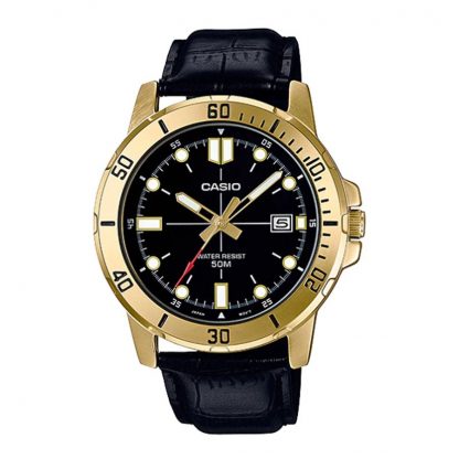 Casio Standard นาฬิกาข้อมือผู้ชาย สายหนังแท้ รุ่น MTP-VD01,MTP-VD01GL,MTP-VD01GL-1E,MTP-VD01GL-1EVUDF - สีทอง