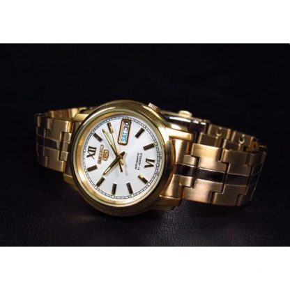 นาฬิกา SEIKO 5 Automatic รุ่น SNKK84K1 นาฬิกาข้อมือผู้ชาย สายแสตนเลสสีทอง หน้าปัดขาว - ของแท้ 100% รับประกันศูนย์ 1ปี