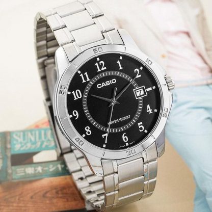 Casio Standard รุ่น MTP-V004D-1B  นาฬิกาข้อมือผู้ชาย สายแสตนเลส หน้าปัดดำ - มั่นใจ ของแท้ 100% ประกันศูนย์ CMG 1 ปีเต็ม