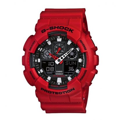 Casio G-Shock นาฬิกาข้อมือผู้ชาย สายเรซิ่น รุ่น GA-100B,GA-100B-4A,GA-100B-4ADR - สีแดง