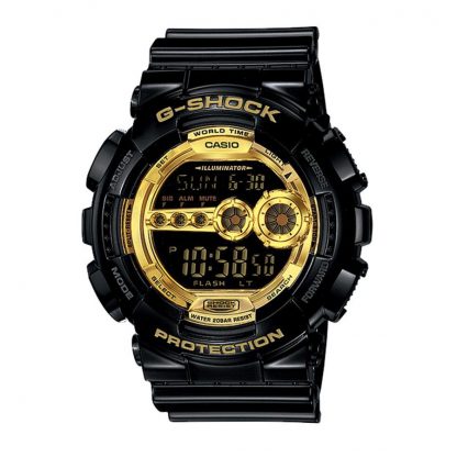 Casio G-Shock นาฬิกาข้อมือผู้ชาย สายเรซิ่น รุ่น GD-100GB,GD-100GB-1 - สีดำ/ทอง